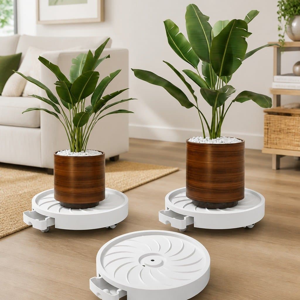 Rolling Plant Stand 2-Pack 26cm Pot Trolley 360° Wheels Indoor Planter Caddy