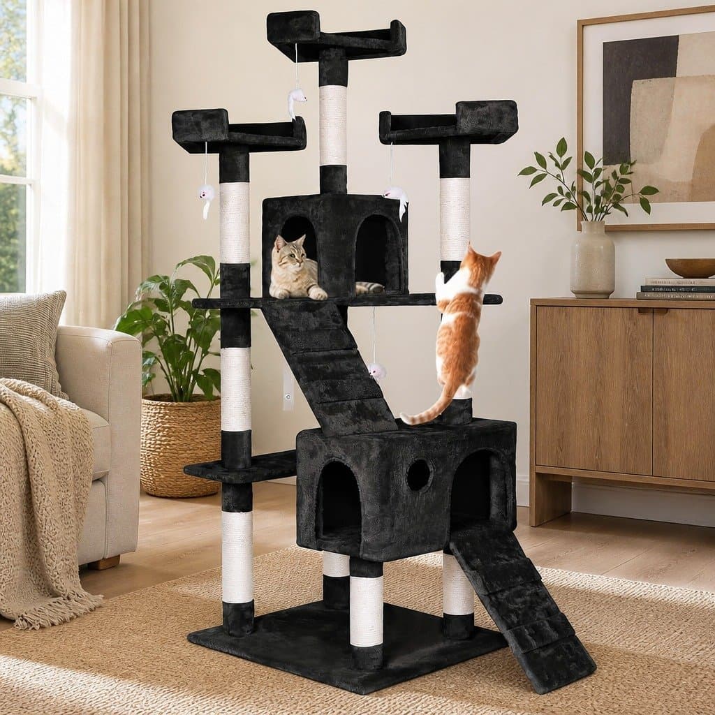 Multi-Level 180cm Cat Tree Tower with Dual Condos