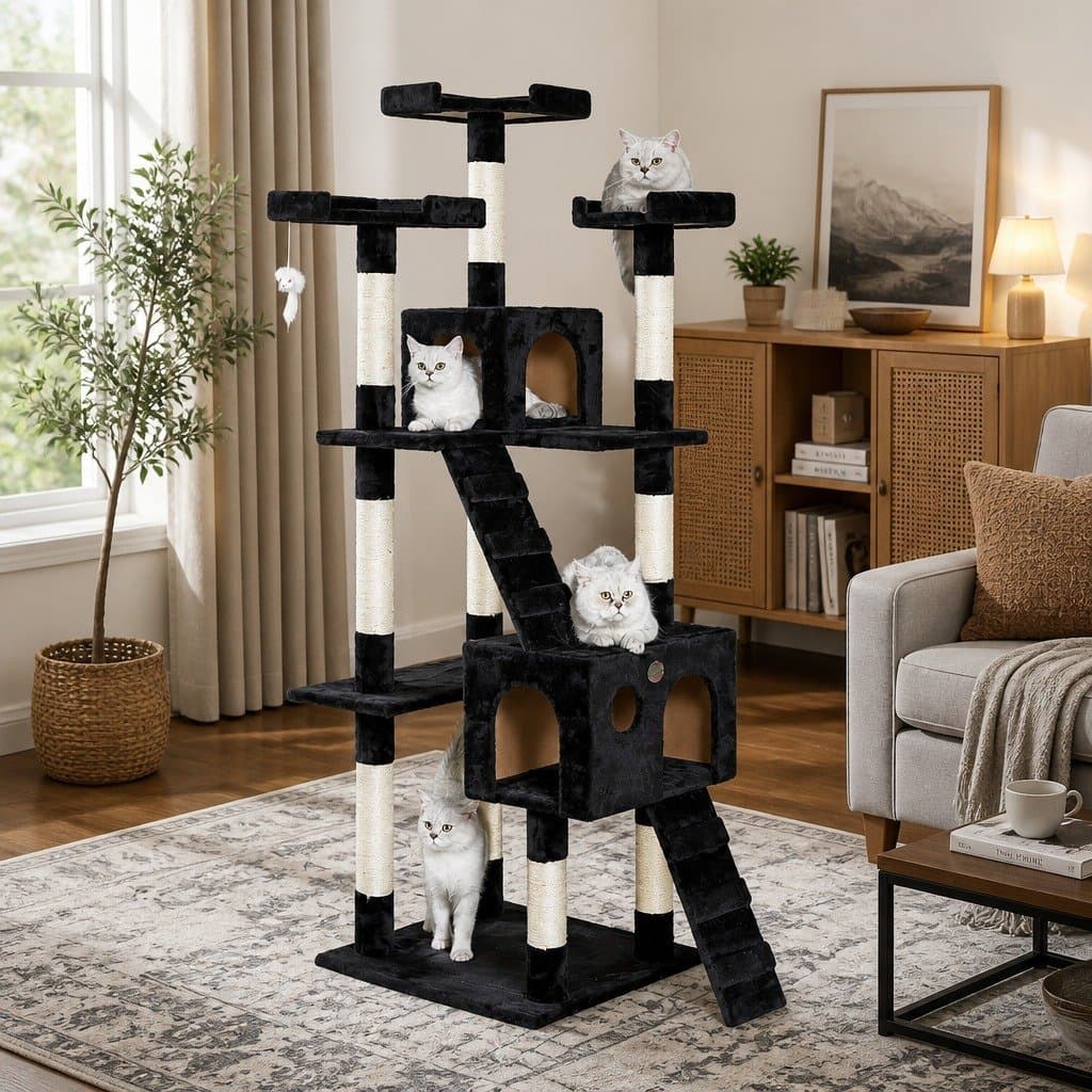 Multi-Level 180cm Cat Tree Tower with Dual Condos