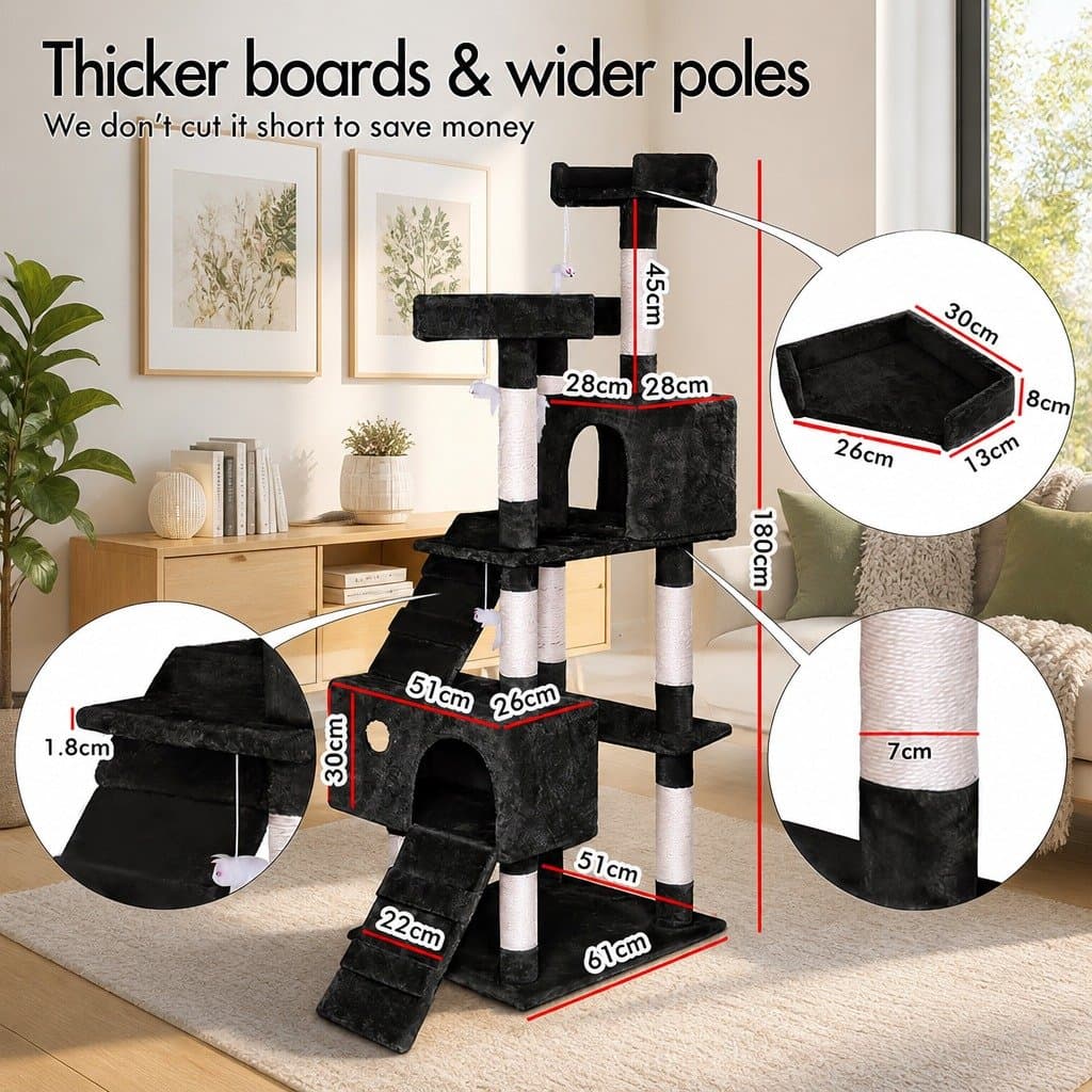 Multi-Level 180cm Cat Tree Tower with Dual Condos