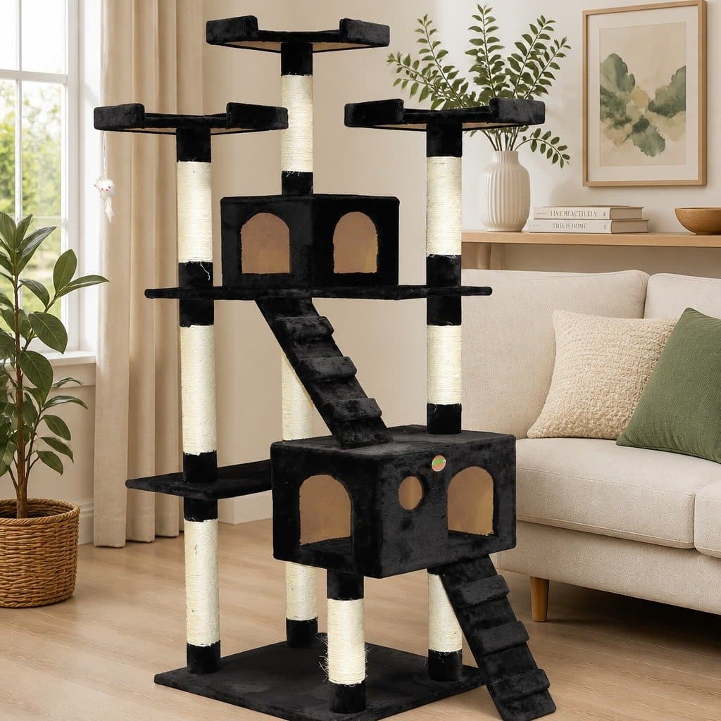 Multi-Level 180cm Cat Tree Tower with Dual Condos