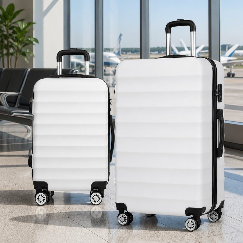Hard Shell Luggage Set 2 Piece 20" 28" Carry On Suitcase TSA Lock Spinner White
