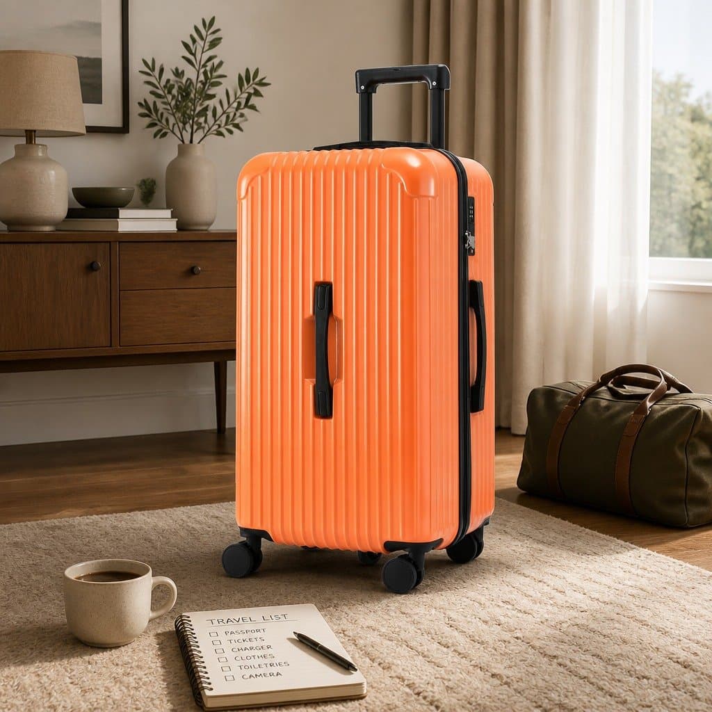28" Orange Trunk Luggage Suitcase with USB Type-C Ports