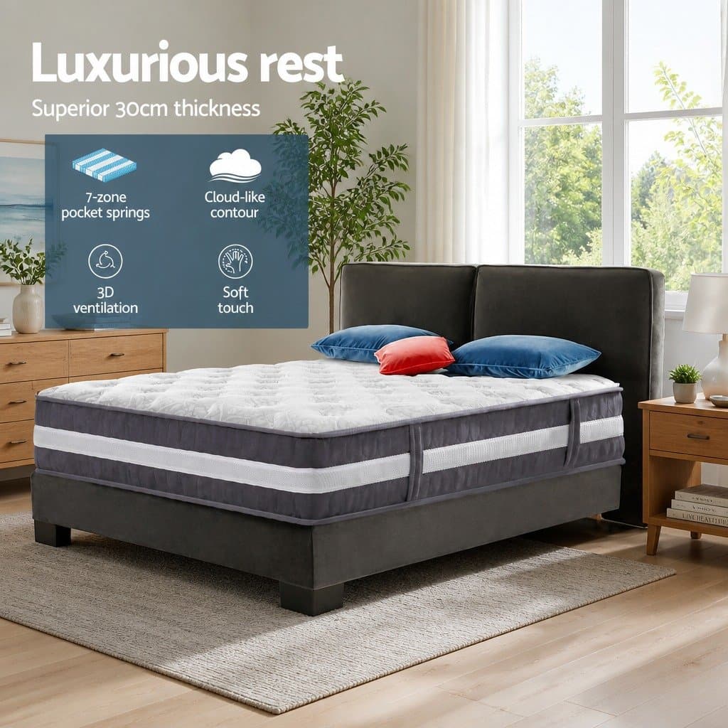 King Single Mattress 30cm Pocket Spring Hypoallergenic