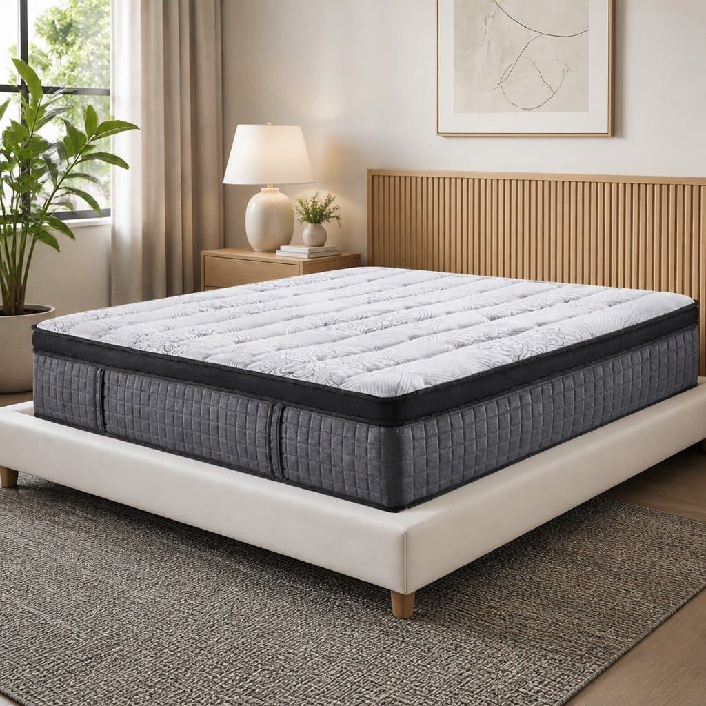 Queen Mattress 34cm Euro Top 9 Zone Pocket Spring Latex Foam Medium Firm