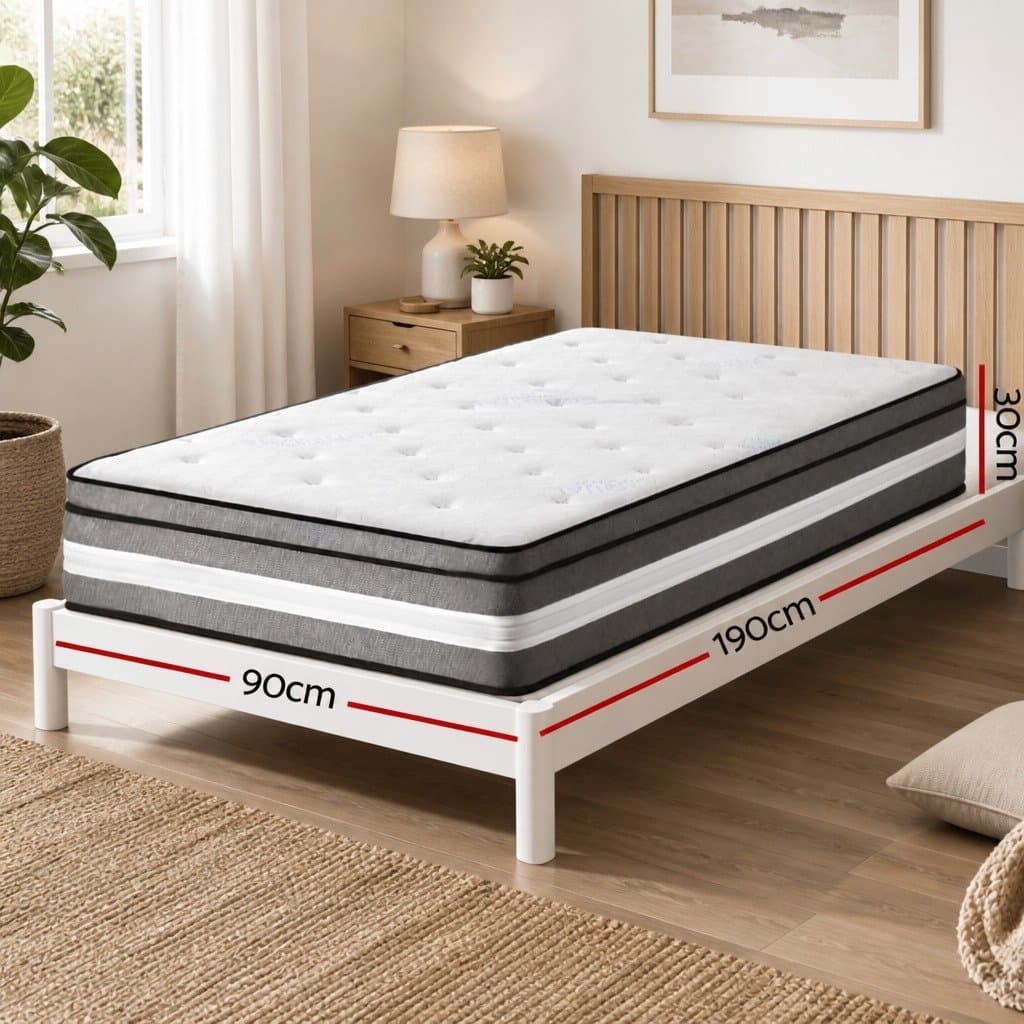 Single Mattress 30cm Gel Memory Foam Pocket Spring Euro Top Medium Firm Support