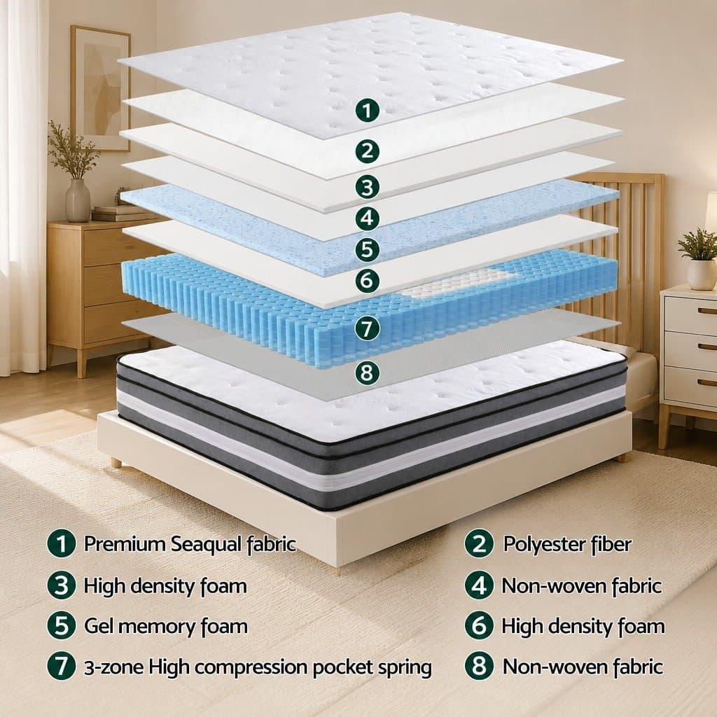 Single Mattress 30cm Gel Memory Foam Pocket Spring Euro Top Medium Firm Support