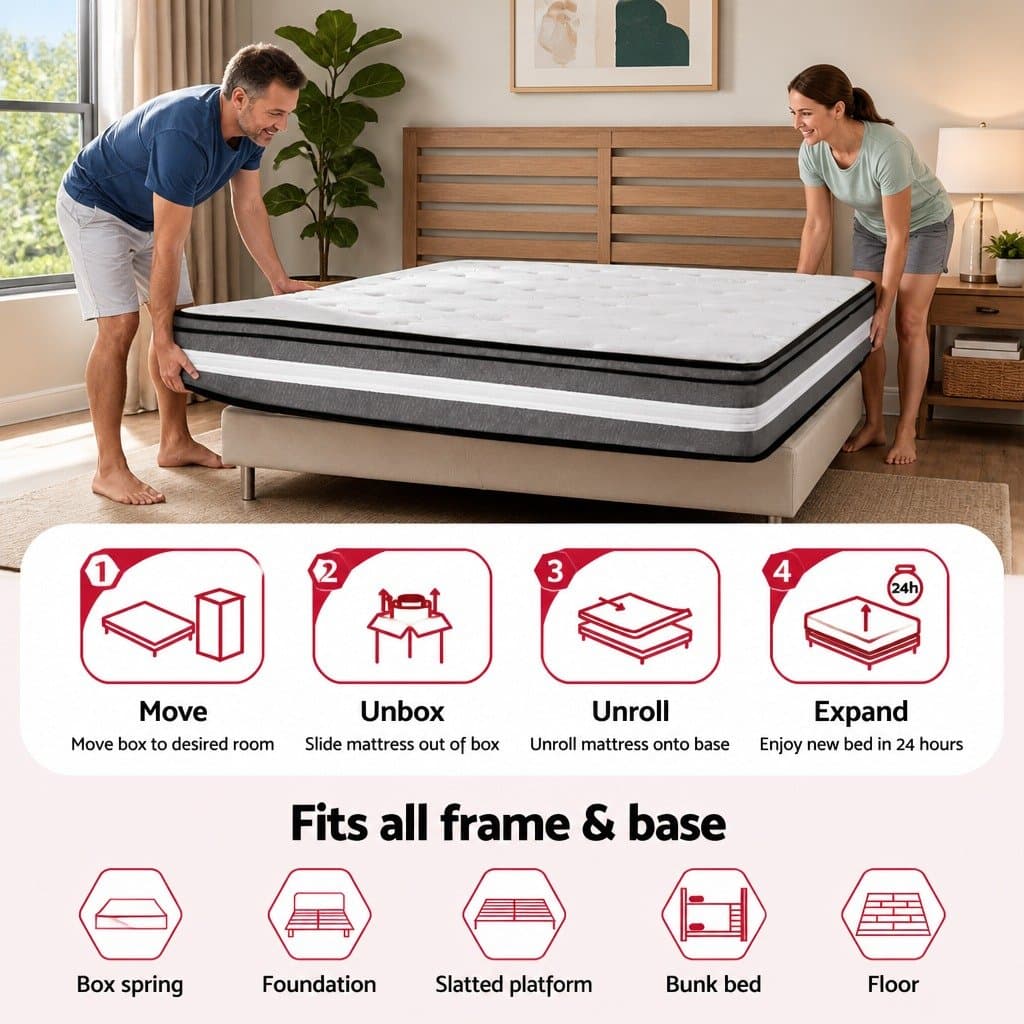 Single Mattress 30cm Gel Memory Foam Pocket Spring Euro Top Medium Firm Support
