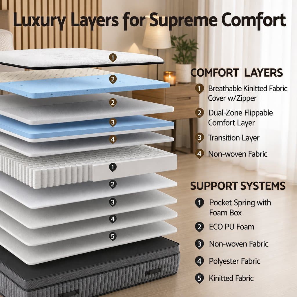King Size Mattress 37cm with Cooling Gel & Dual Zones