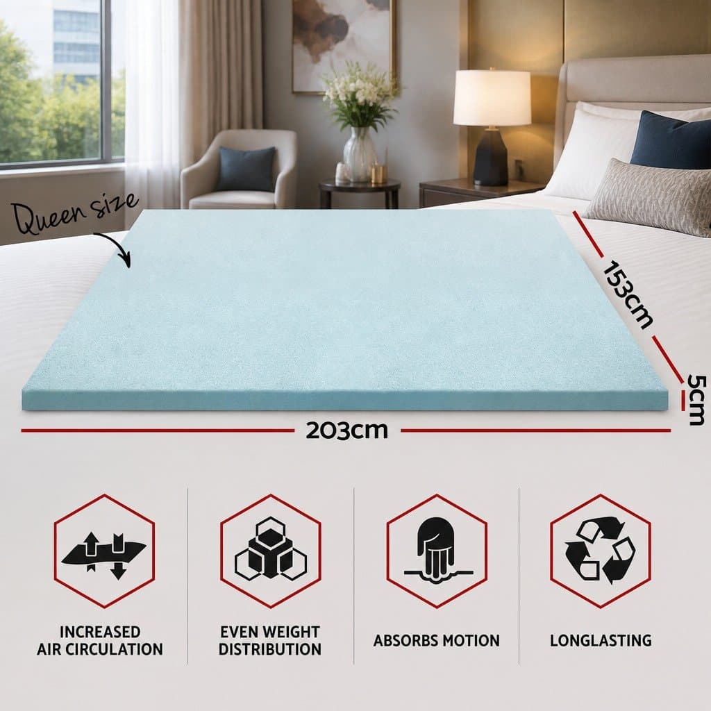 Queen Gel-Infused Memory Foam Mattress Topper 5cm