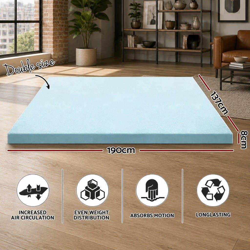 Cool Gel Memory Foam Mattress Topper for Double Beds 8cm