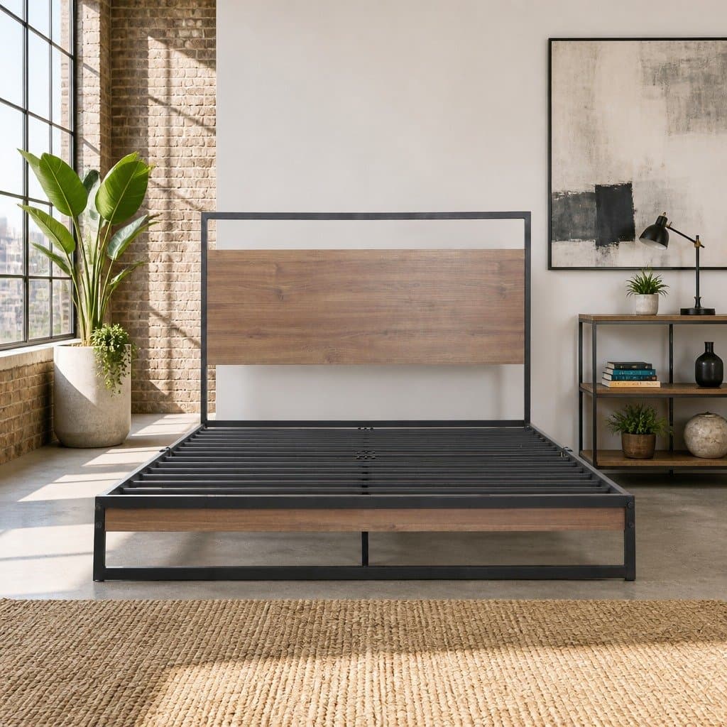 Industrial Metal and Wood King Single Bed Frame