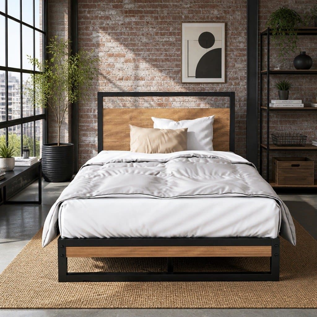 Industrial Metal and Wood King Single Bed Frame