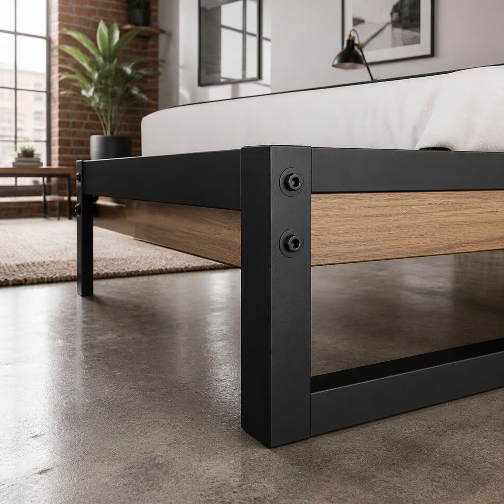 Industrial Metal and Wood King Single Bed Frame