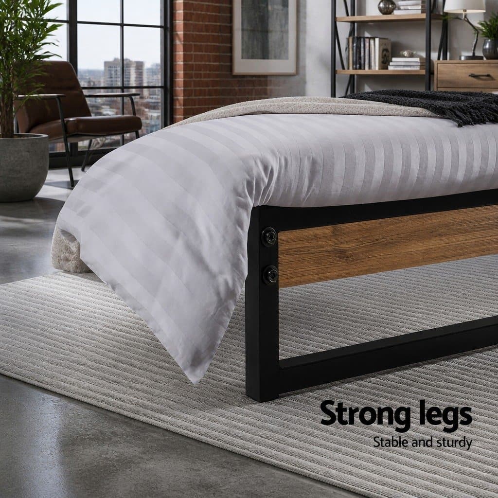 Industrial Metal and Wood King Single Bed Frame
