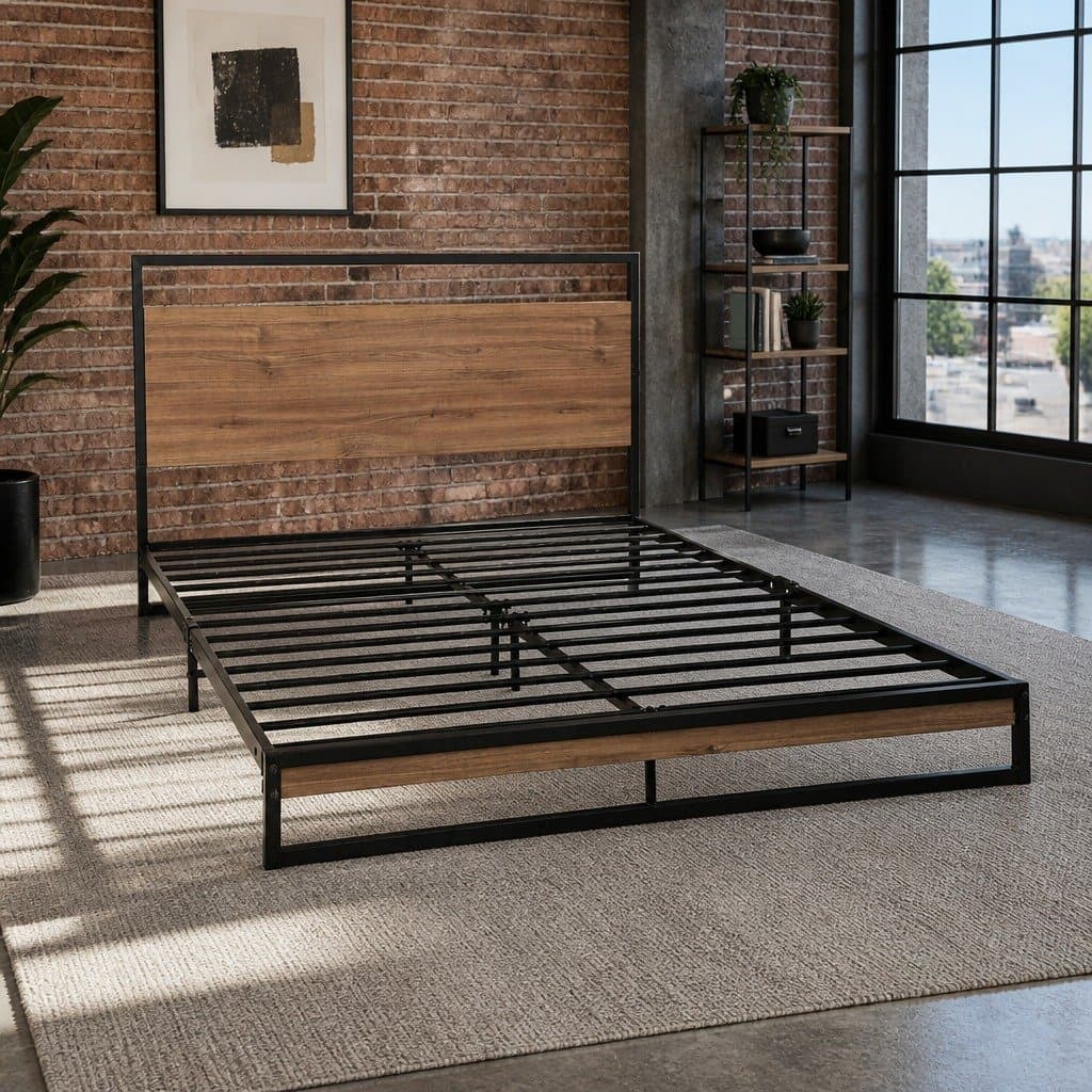 Industrial Metal and Wood King Single Bed Frame