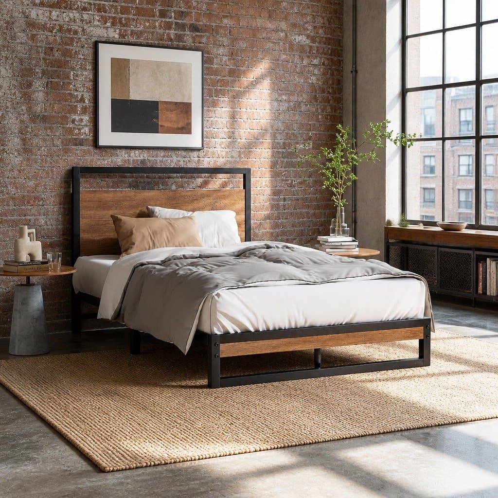 Industrial Metal and Wood King Single Bed Frame