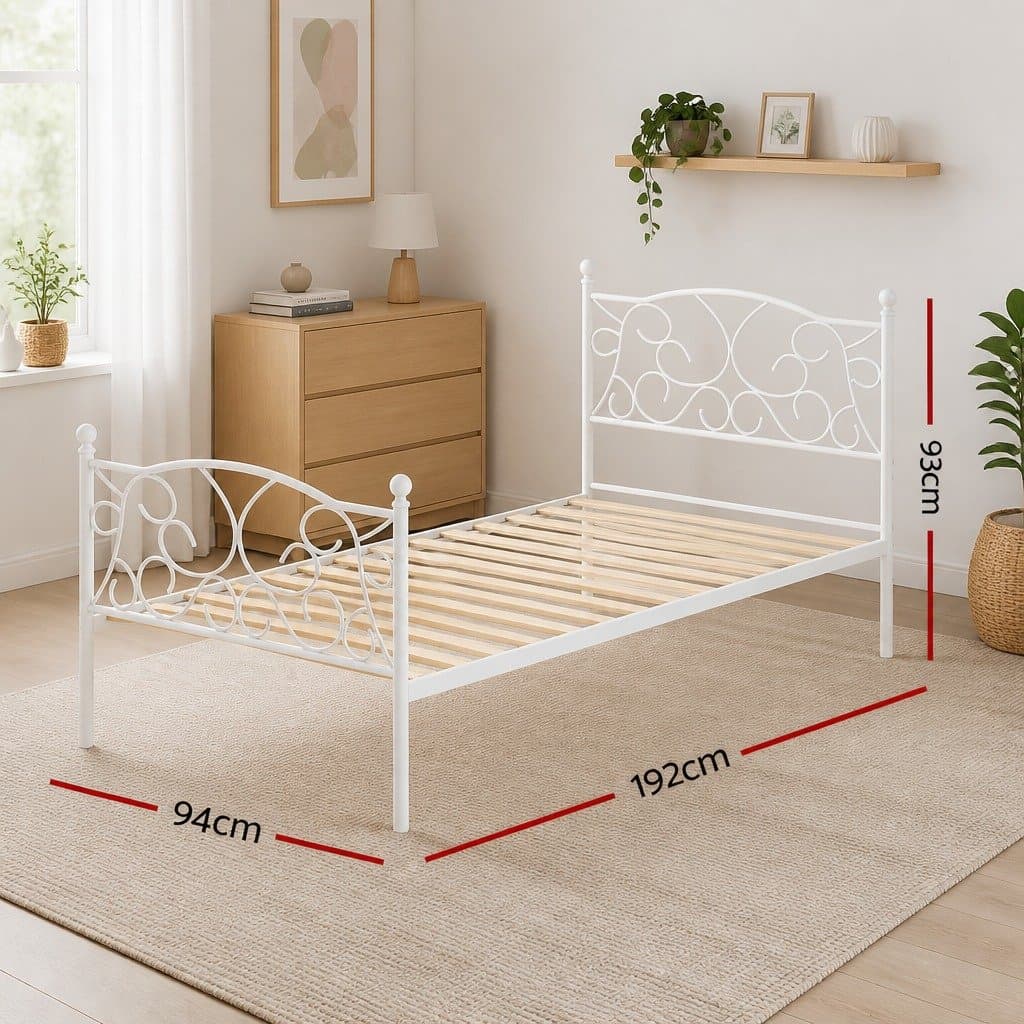 White Metal Platform Single Bed Frame with Storage