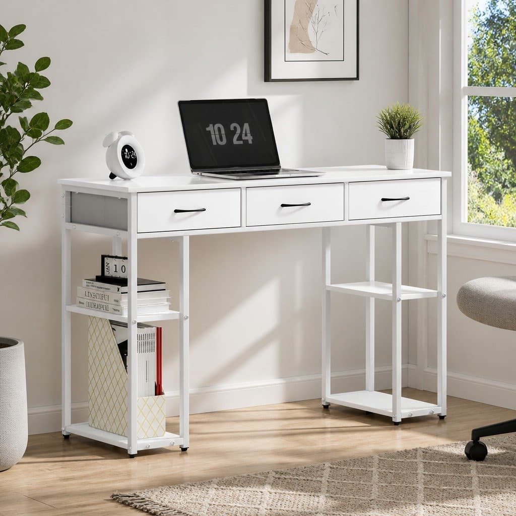 Computer Desk with Drawers and Shelves 120cm