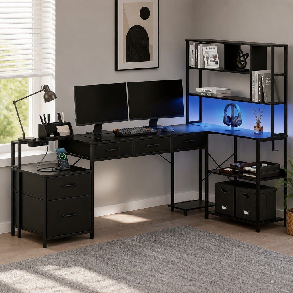 L Shaped Gaming Desk 200cm with RGB Lighting