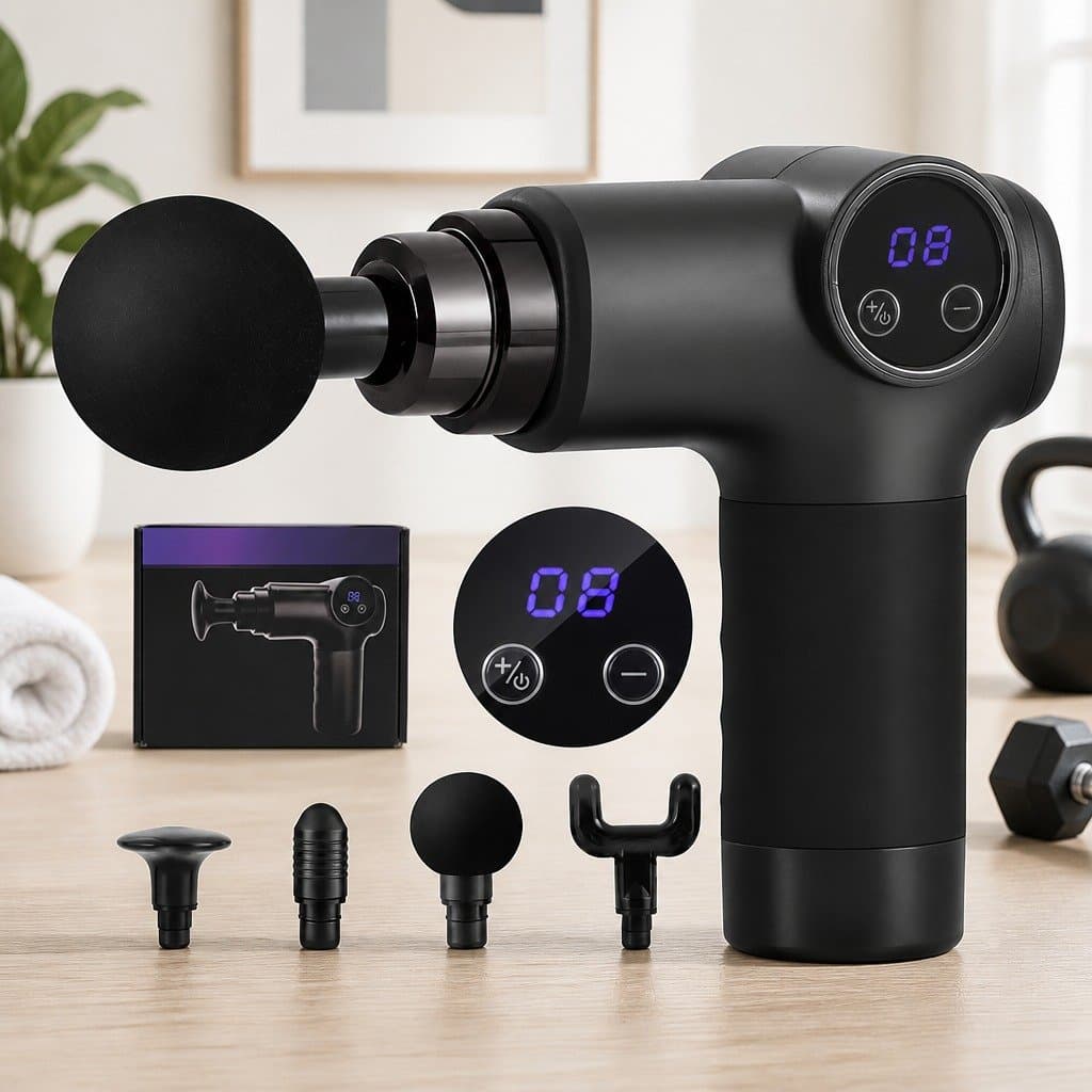 Rechargeable Massage Gun with 4 Heads & 8 Speeds