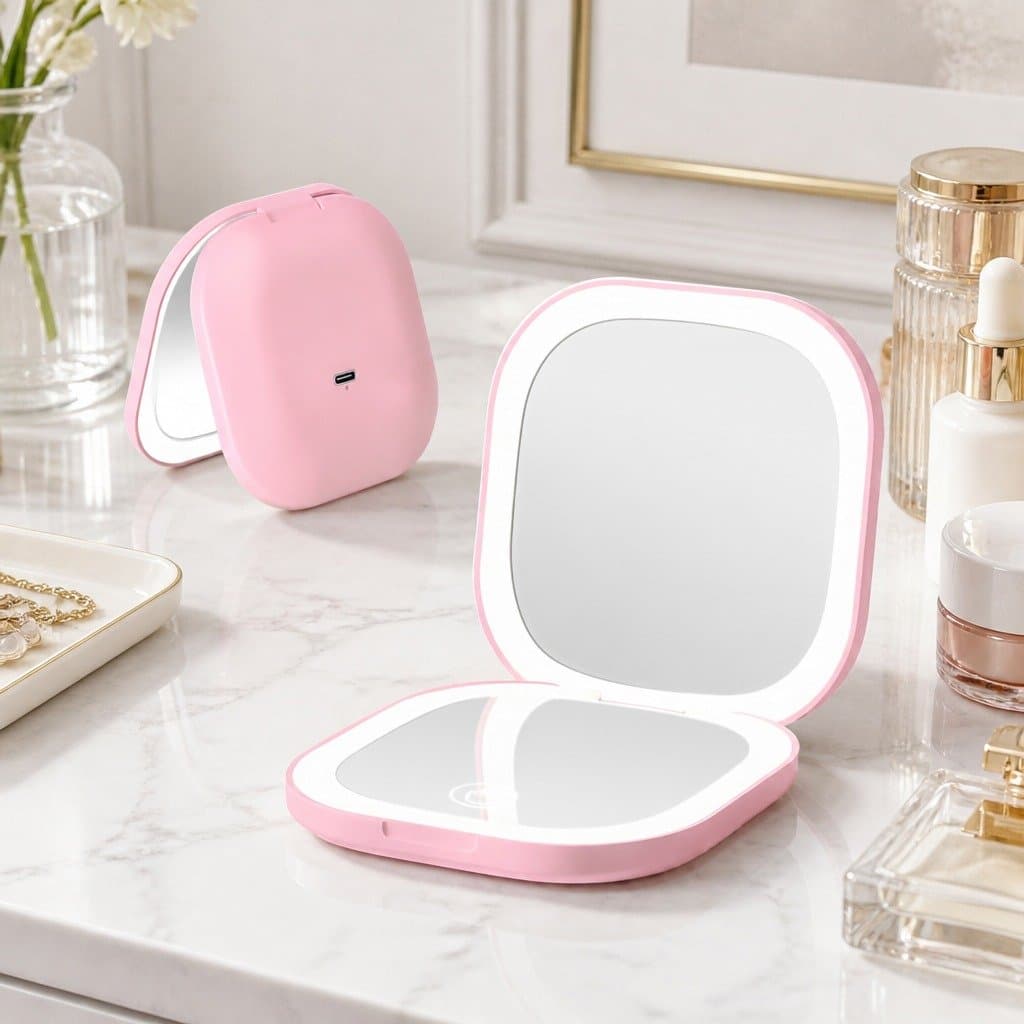 LED Compact Makeup Mirror with Dual Magnification
