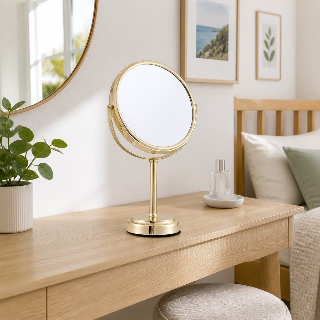 Gold Makeup Mirror 20x20cm with 1X 5X Dual-Sided Magnification