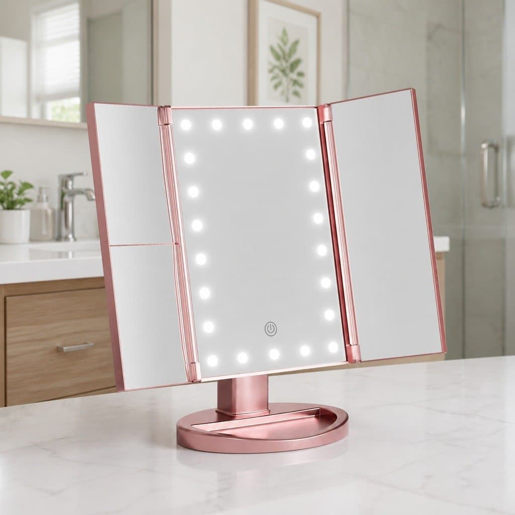 Tri-fold Makeup Mirror with LED Touch Control