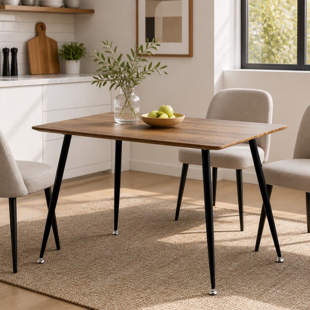 Rectangular Kitchen Dining Table for 4 with Natural Wood Top