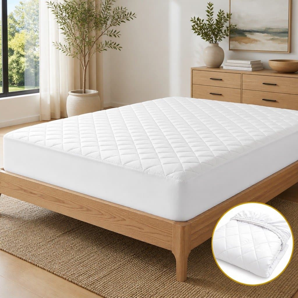 Double Quilted Waterproof Mattress Protector in White