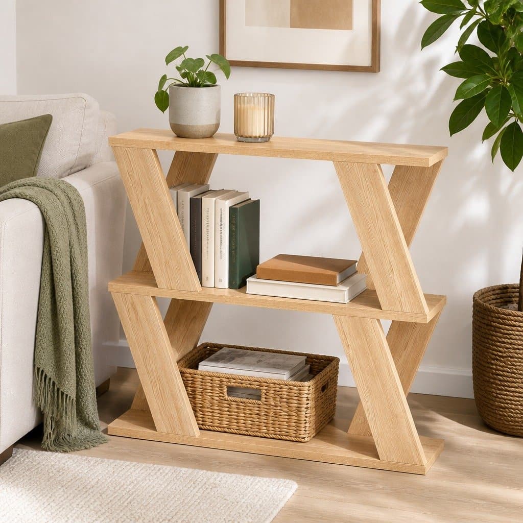 Oak Side Table with Two-Tier Storage