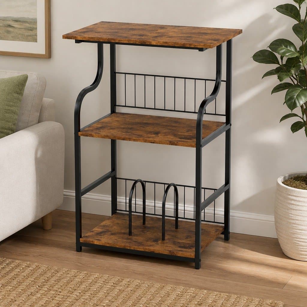 3-Tier Storage Shelf Side Table with Metal Frame