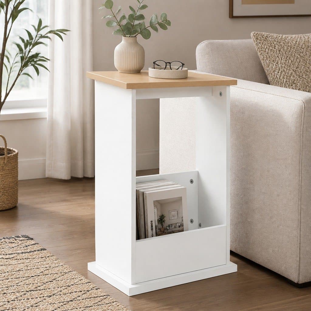 Slim Side Table with Magazine Rack Storage Narrow Sofa End Table Living Room