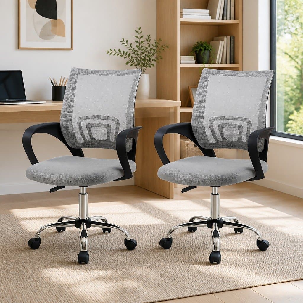 Ergonomic Mid-Back Grey Mesh Office Chair with Gas Lift