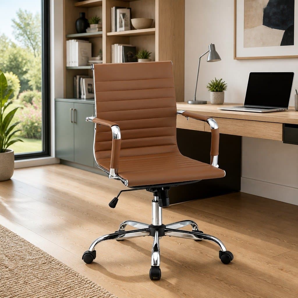 Mid Back PU Leather Office Chair with Adjustable Height