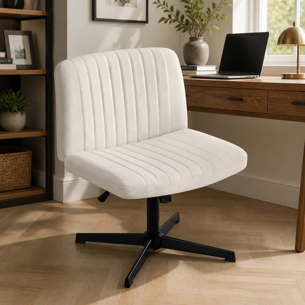 Criss Cross Armless Office Chair in Beige Fabric