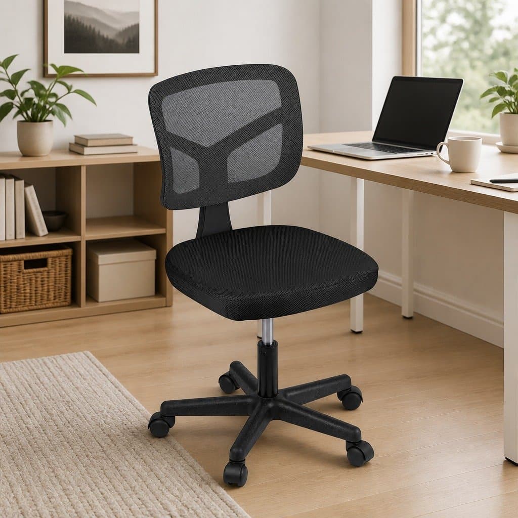 Armless Office Chair with 360° Swivel and Height Adjustability