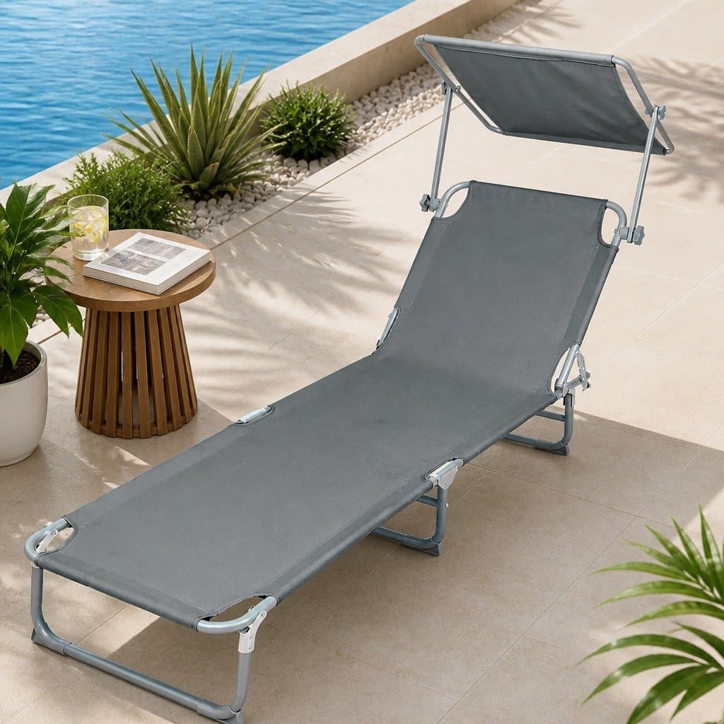 Foldable Lounge Chair with Rotating Canopy