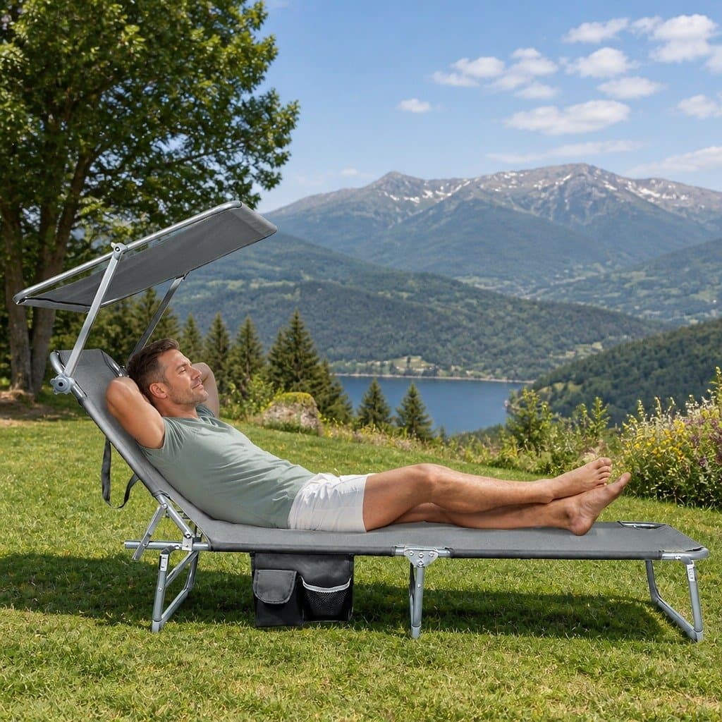 Foldable Lounge Chair with Rotating Canopy