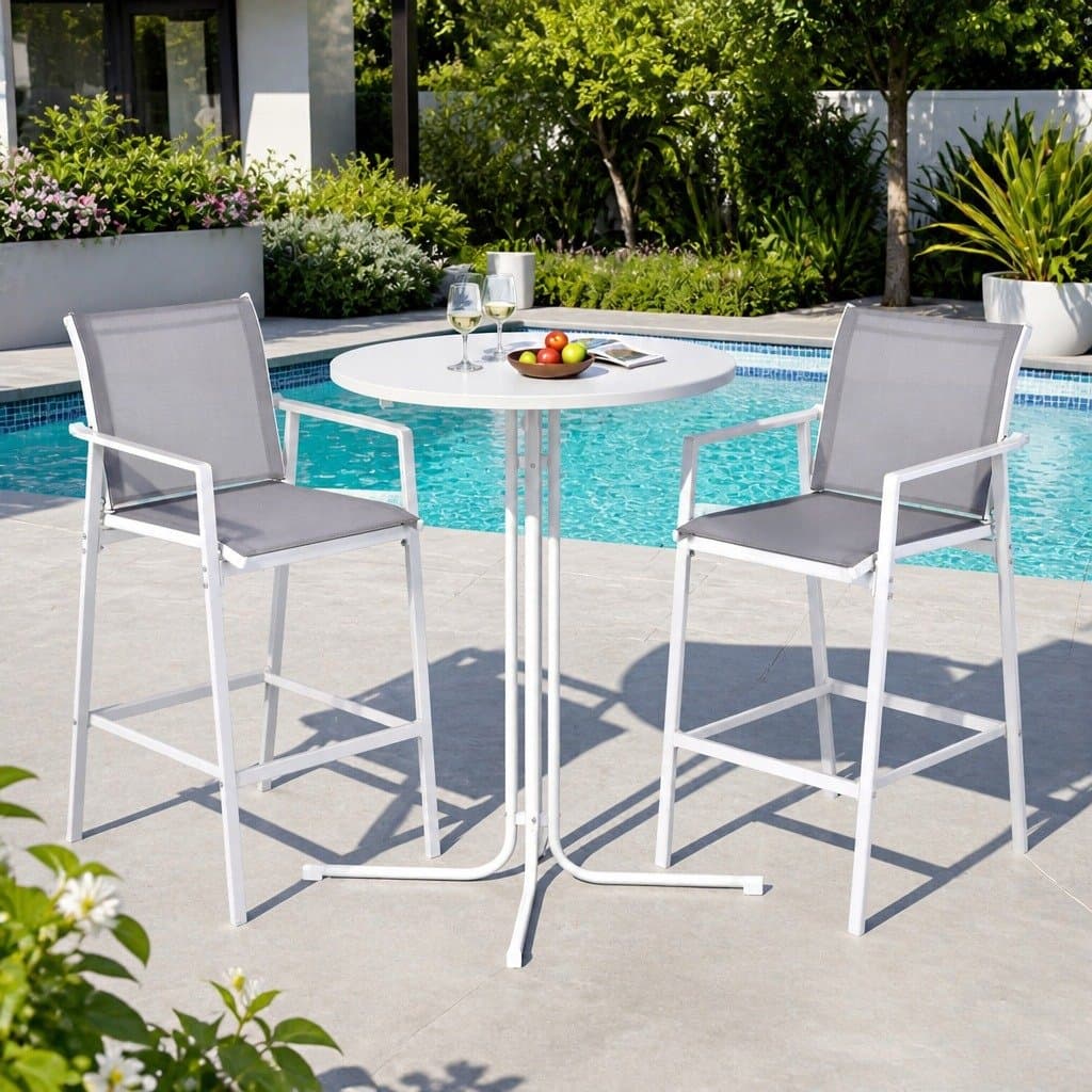 3-Piece Outdoor Bar Stool Set with Bistro Table in White