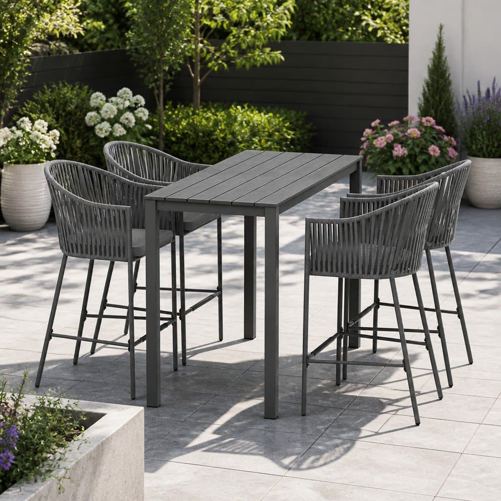 5-Piece Outdoor Bar Set with Rope Chairs and Table