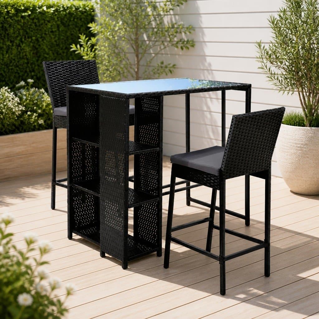 3-Piece Wicker Outdoor Bar Set with Table and Chairs