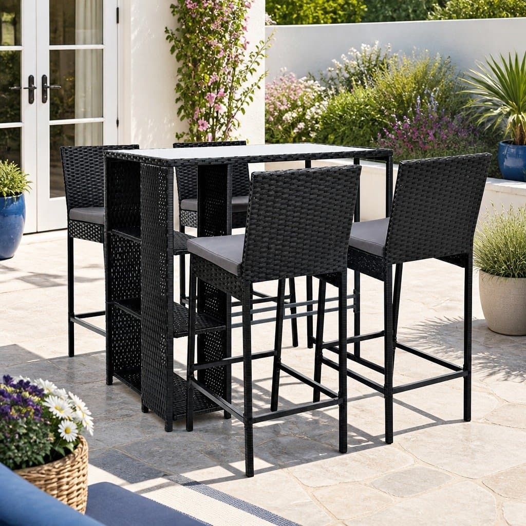 5-Piece Outdoor Bar Set with Cushioned Stools