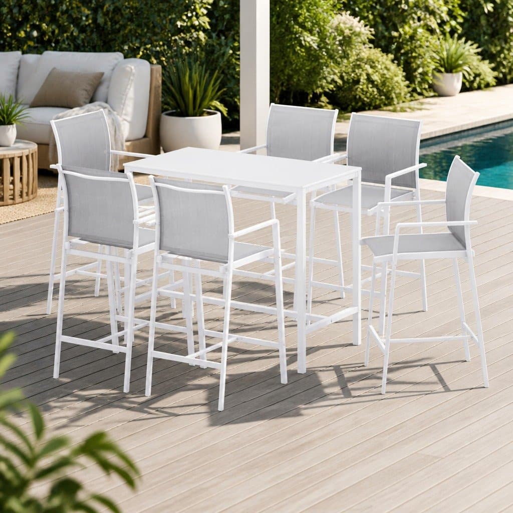 7-Piece Outdoor Bar Stools Dining Set with Table