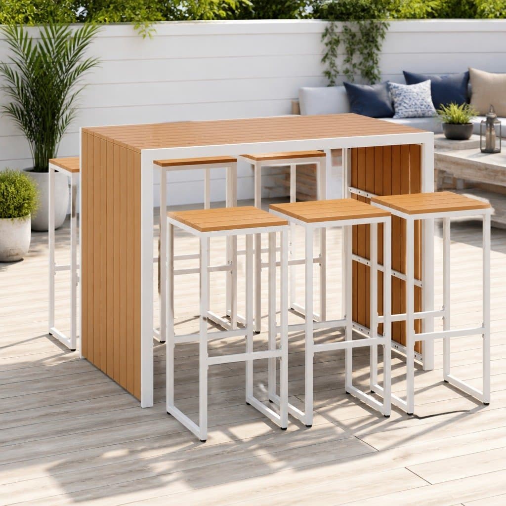 7-Piece Outdoor Bar Set with 6 Chairs