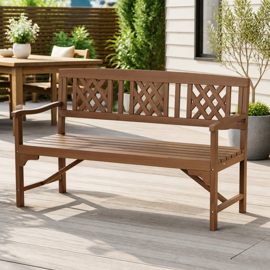 3 Seat Outdoor Garden Bench with Lattice Backrest