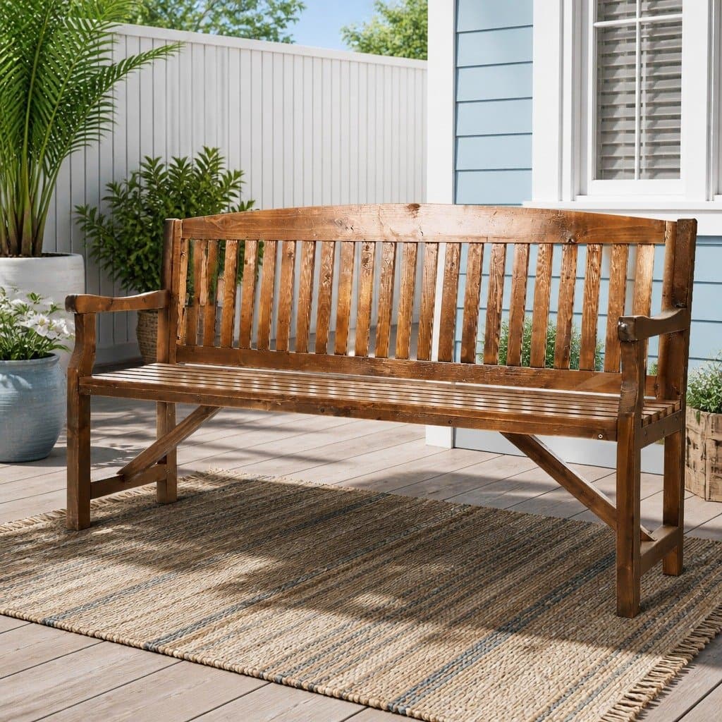 5FT Sturdy Outdoor Garden Bench 3-Seater Natural Wood