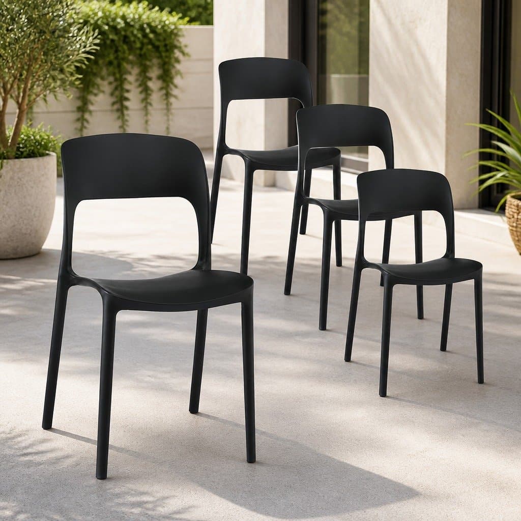 Stackable Outdoor Dining Chairs 4PC Set Black