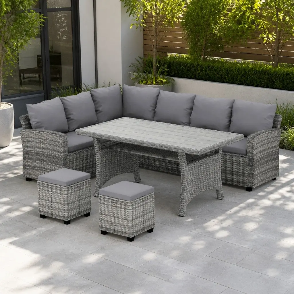 Outdoor Wicker Dining Set for 8 with Sofas & Ottomans