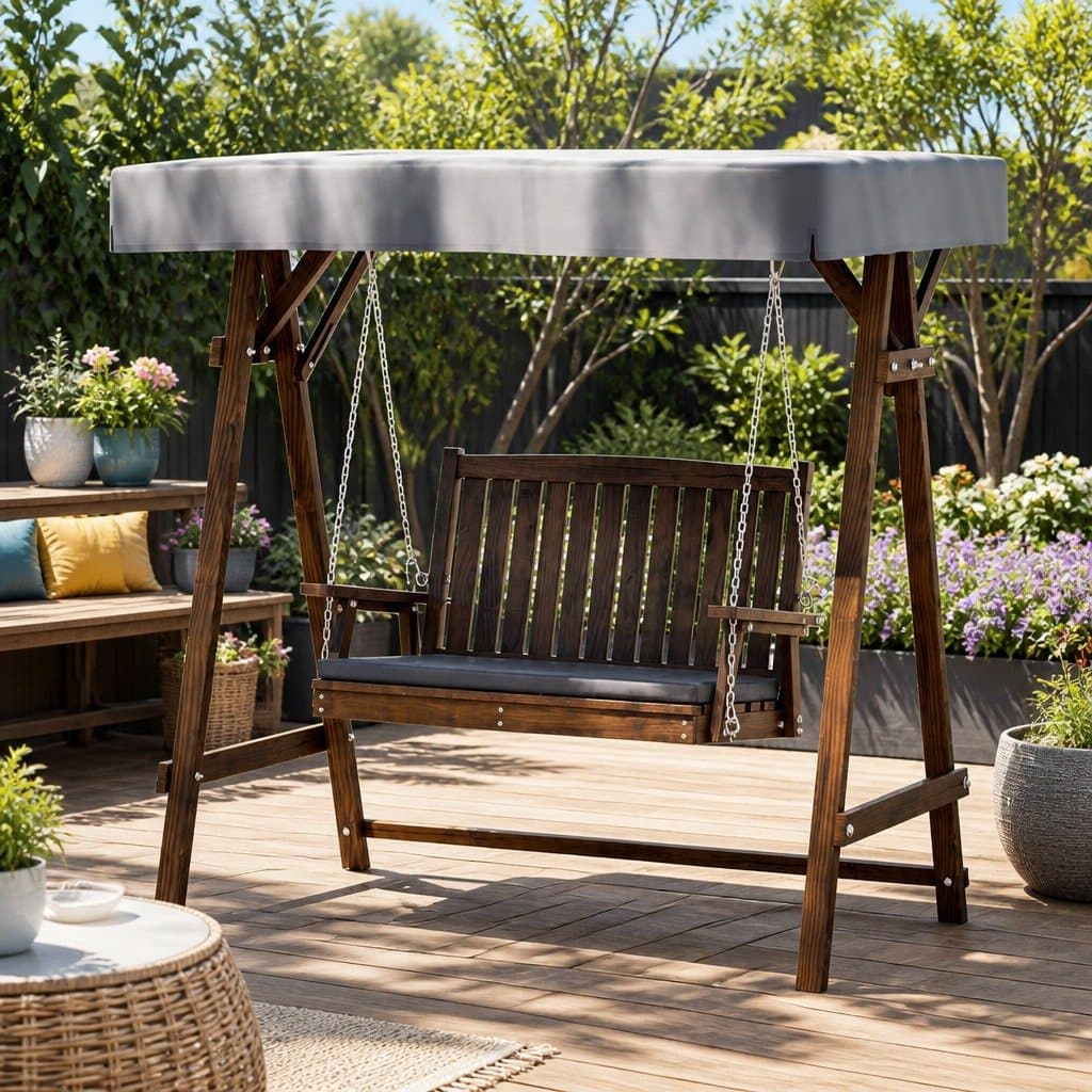 Outdoor Swing Chair 2 Seater Garden Bench with Canopy Cushion Charcoal